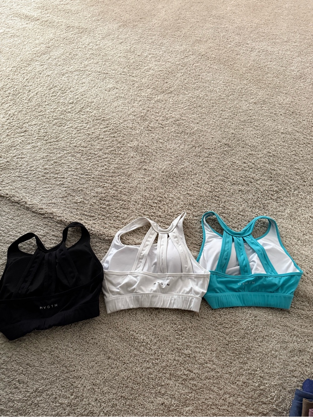 NVGTN Women’s Racerback Sports Bras - Black, White, Teal